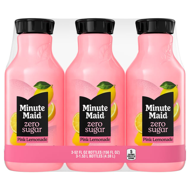 Minute Maid Zero Sugar Pink Lemonade, 3 x 52 oz Bottles