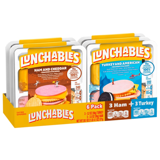 Lunchables Cracker Stackers Ham and Turkey Variety Pack, 6 Count