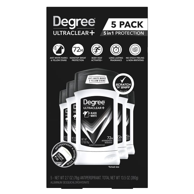 Degree UltraClear+ Antiperspirant Deodorant Black & White 5-Pack, 2.7 oz Each