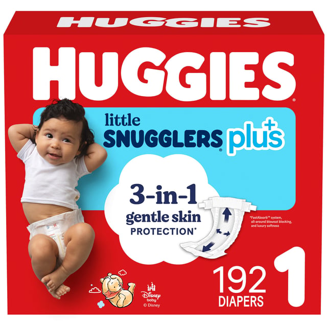 Huggies Little Snugglers Plus Diapers, Disney Baby, Size 1, 192 ct