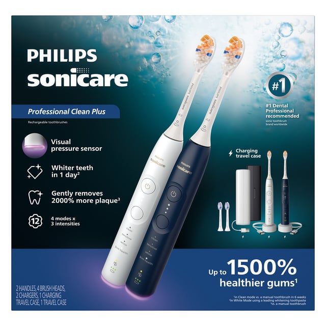Philips Sonicare Professional Clean Plus Rechargeable Electric Toothbrush, 2-Pack
