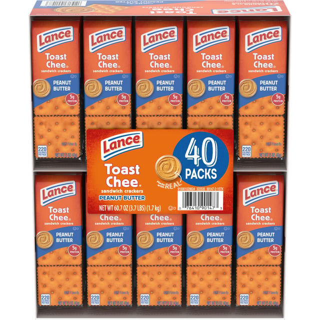 Lance ToastChee Peanut Butter Sandwich Crackers, 40-Pack (1.52 oz Each)