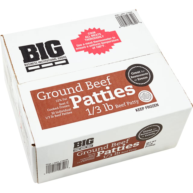 BIG Ground Beef Patties, 1/3 lb Patty, 30 ct