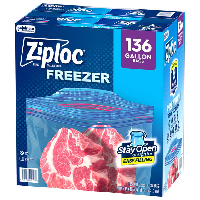 Ziploc Gallon Freezer Bags, 4/34 CT