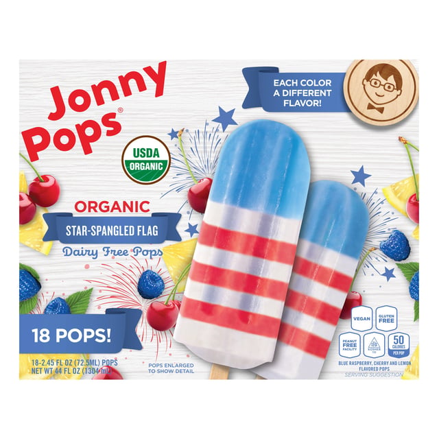 JonnyPops Organic Star-Spangled Flag Pops, 18-Count (2.4 oz each)