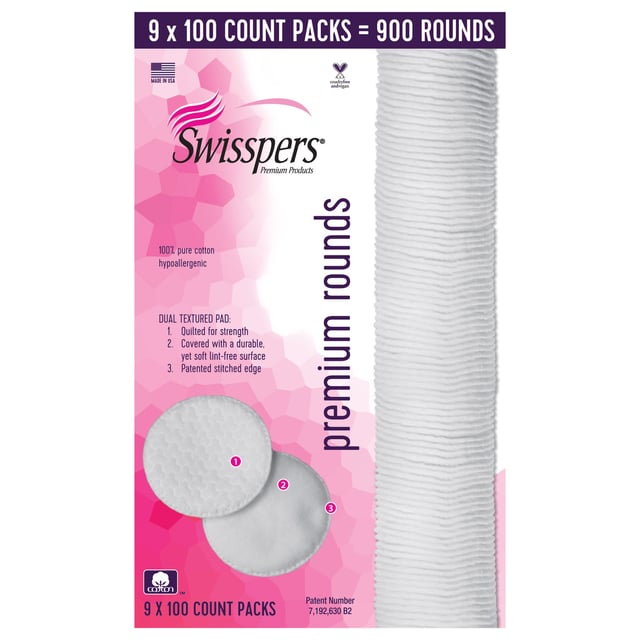Swisspers Premium Hypoallergenic Cotton Rounds 900 Count