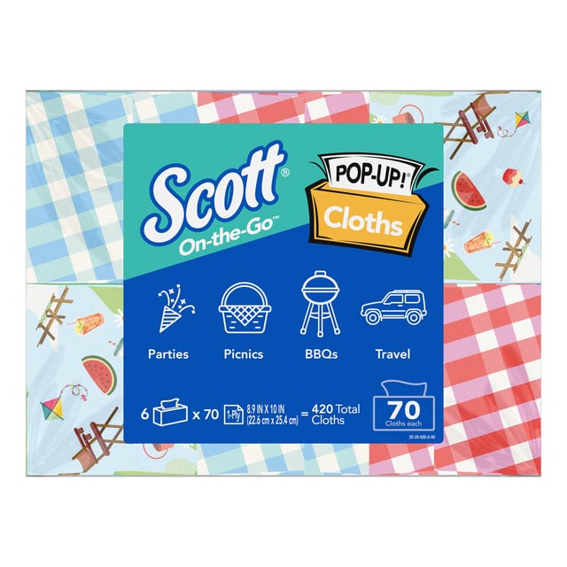 Scott On-the-Go Pop-Up Cloths, 6-Pack (70 Cloths Each, 1-Ply)