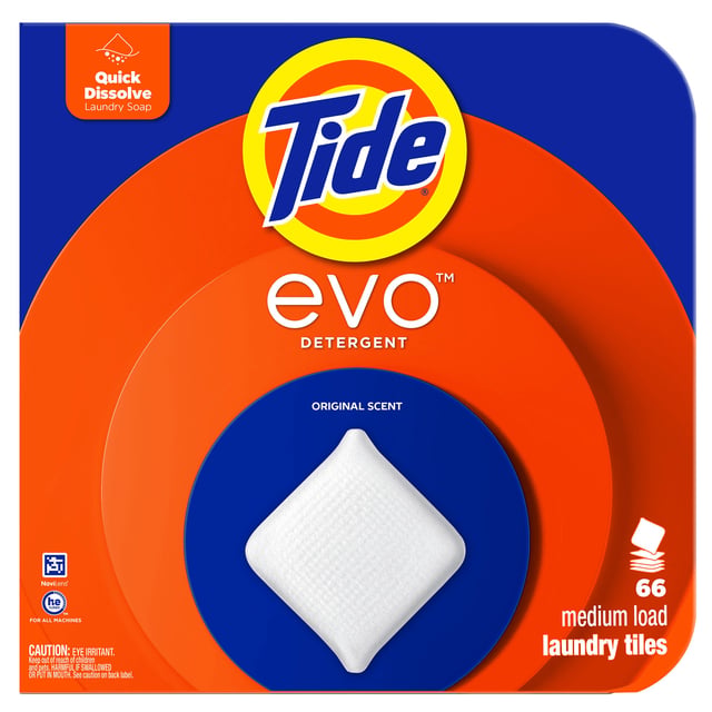 Tide Evo Laundry Detergent Tiles, Original Scent, 66 CT