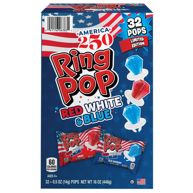 Ring Pop Red, White & Blue Variety Pack, 32 CT / 0.5 oz