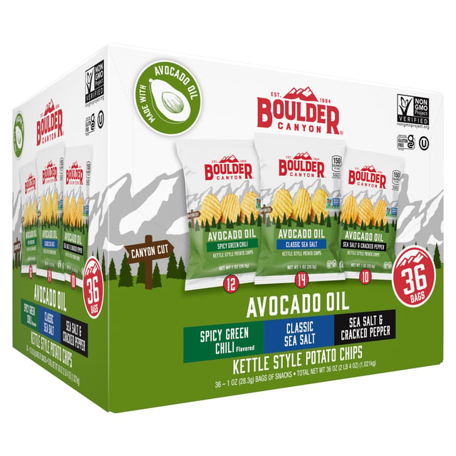 Boulder Canyon Kettle Style Potato Chips, Variety Pack, 1 oz, 36-Count