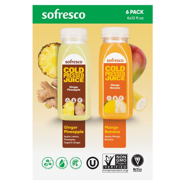 Sofresco Cold Pressed Juice Variety Pack, 6 x 12 fl oz