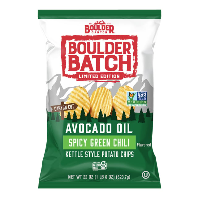 Boulder Canyon Spicy Green Chili Avocado Oil Kettle Style Potato Chips, 22 oz