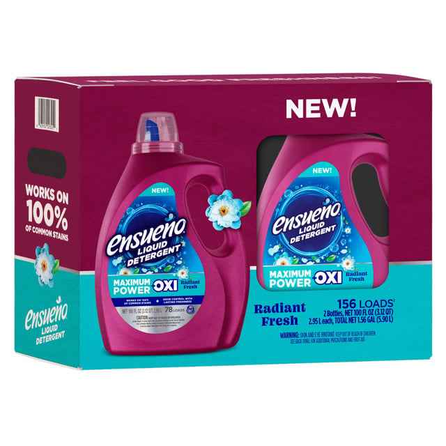 Ensueño Maximum Power OXI Liquid Laundry Detergent, Radiant Fresh, 2 x 100 fl oz