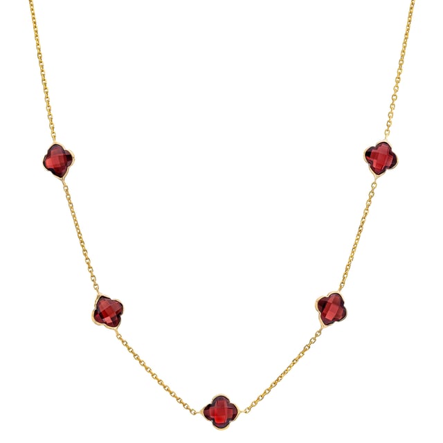 14kt Yellow Gold Clover Garnet Necklace