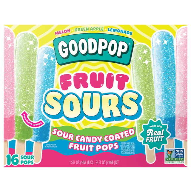 GoodPop Fruit Sours Sour Candy Coated Fruit Pops, 16 Count