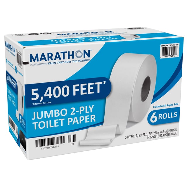 Marathon Jumbo Roll Bath Tissue, 2-Ply, 900 ft, 6 Count