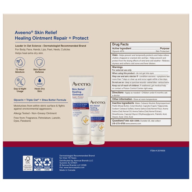 Aveeno Skin Relief Healing Ointment, 7.2 oz, 2-Pack + 2 oz