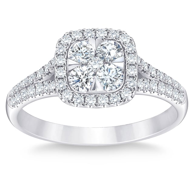 14K White Gold VS2 I 0.85 CTW Round Diamond Halo Ring