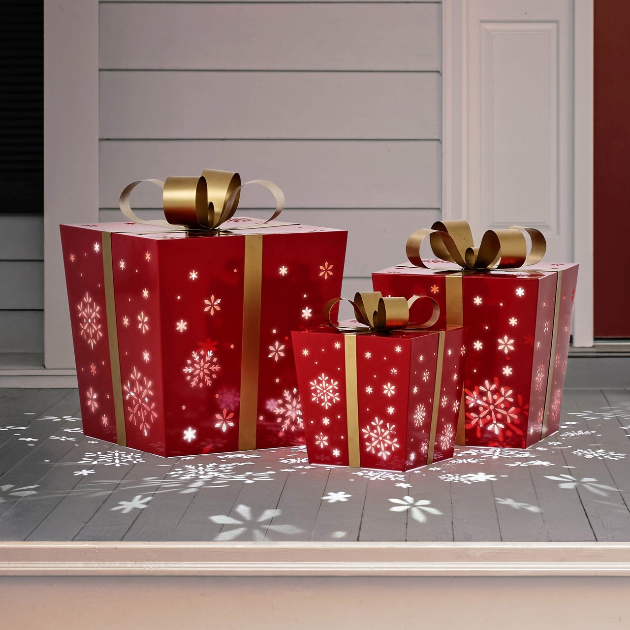 Nesting Metal Gift Boxes with LED Lights, Set of 3 - Image 1