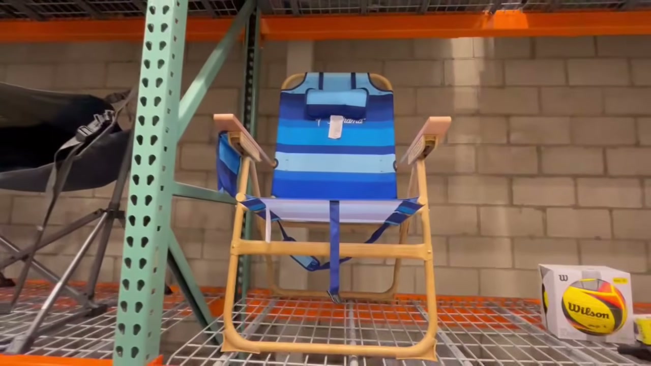 Tommy Bahama Hi-Boy Beach Chair Wood Grain Finish Blue Palm/Blue Stripe