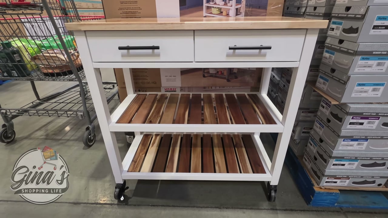 Seville Acacia Kitchen Cart with Acacia Shelves