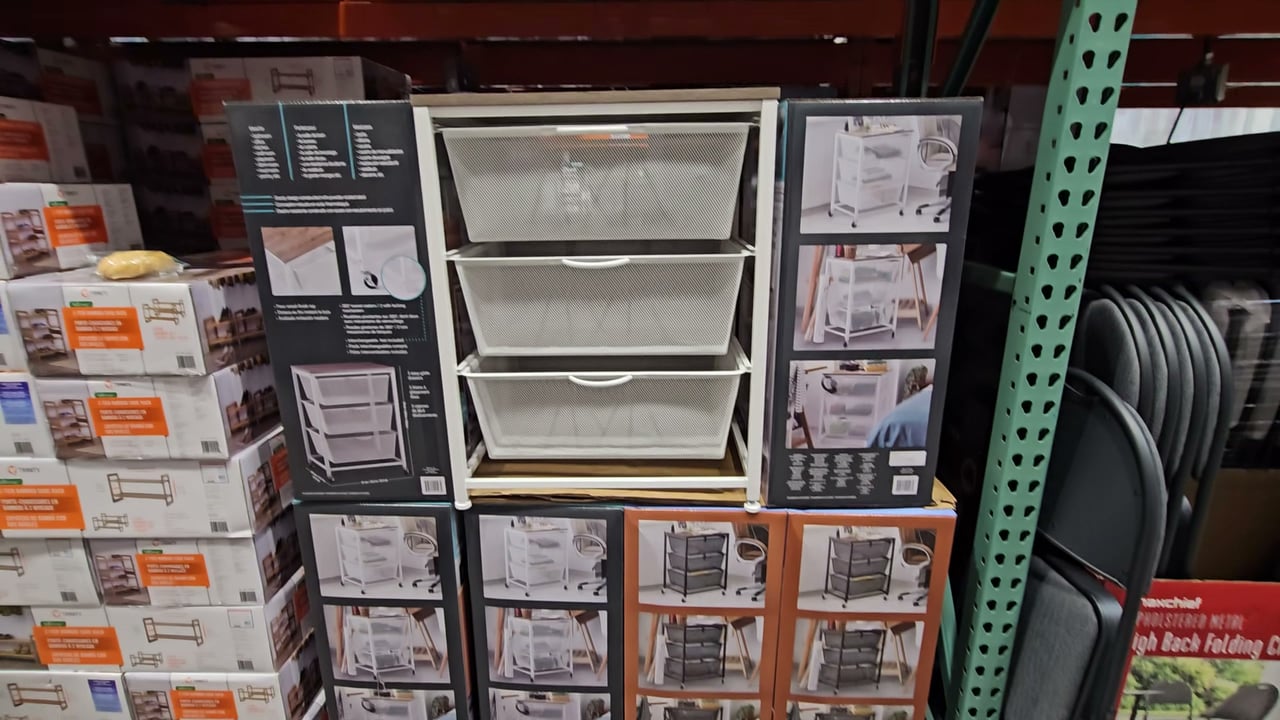 Edifice Mesh Rolling Cart, 3 Tiered Baskets
