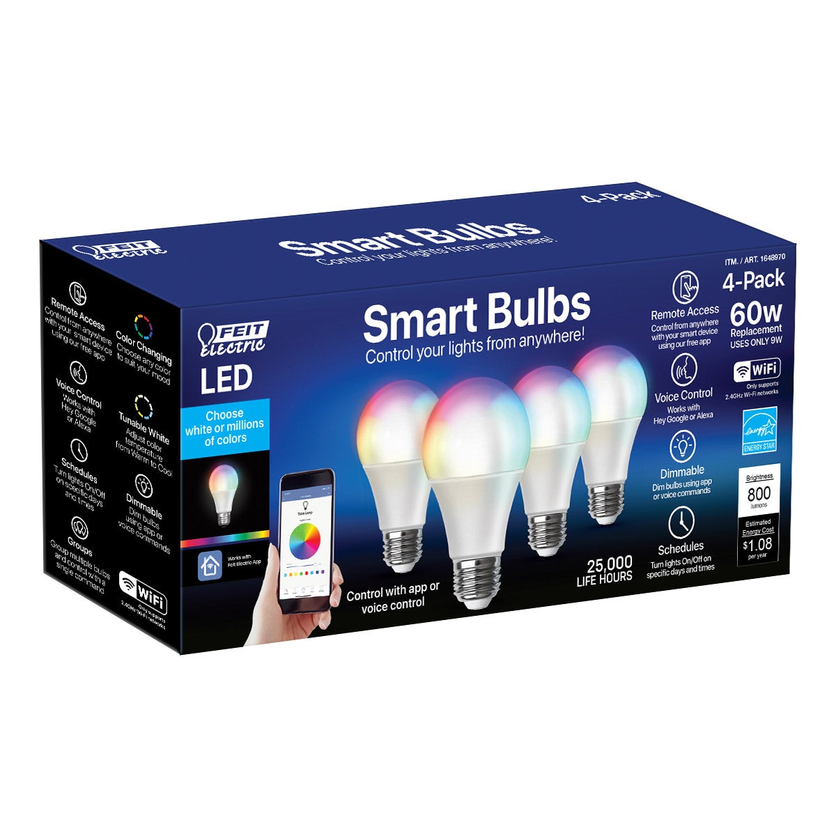 Feit Electric Wi-Fi Smart Bulbs, 4-Pack