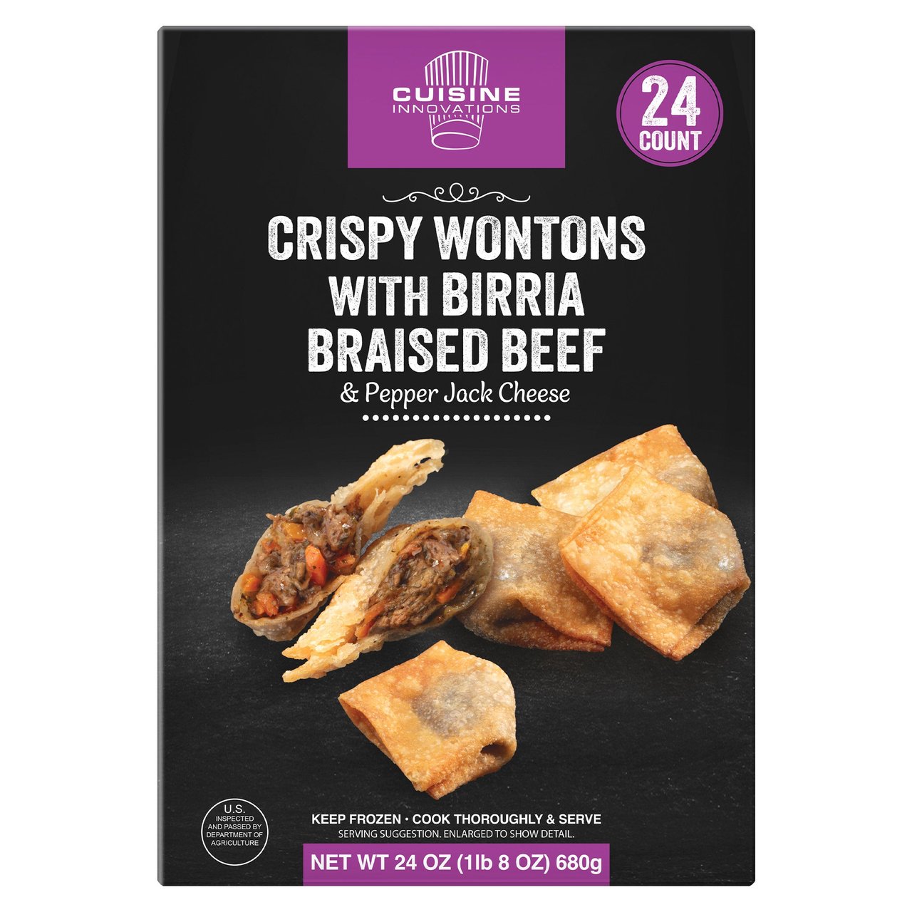 Cuisine Innovations Crispy Wontons with Birria Braised Beef & Pepper Jack Cheese, 24 Ounces - Image 1