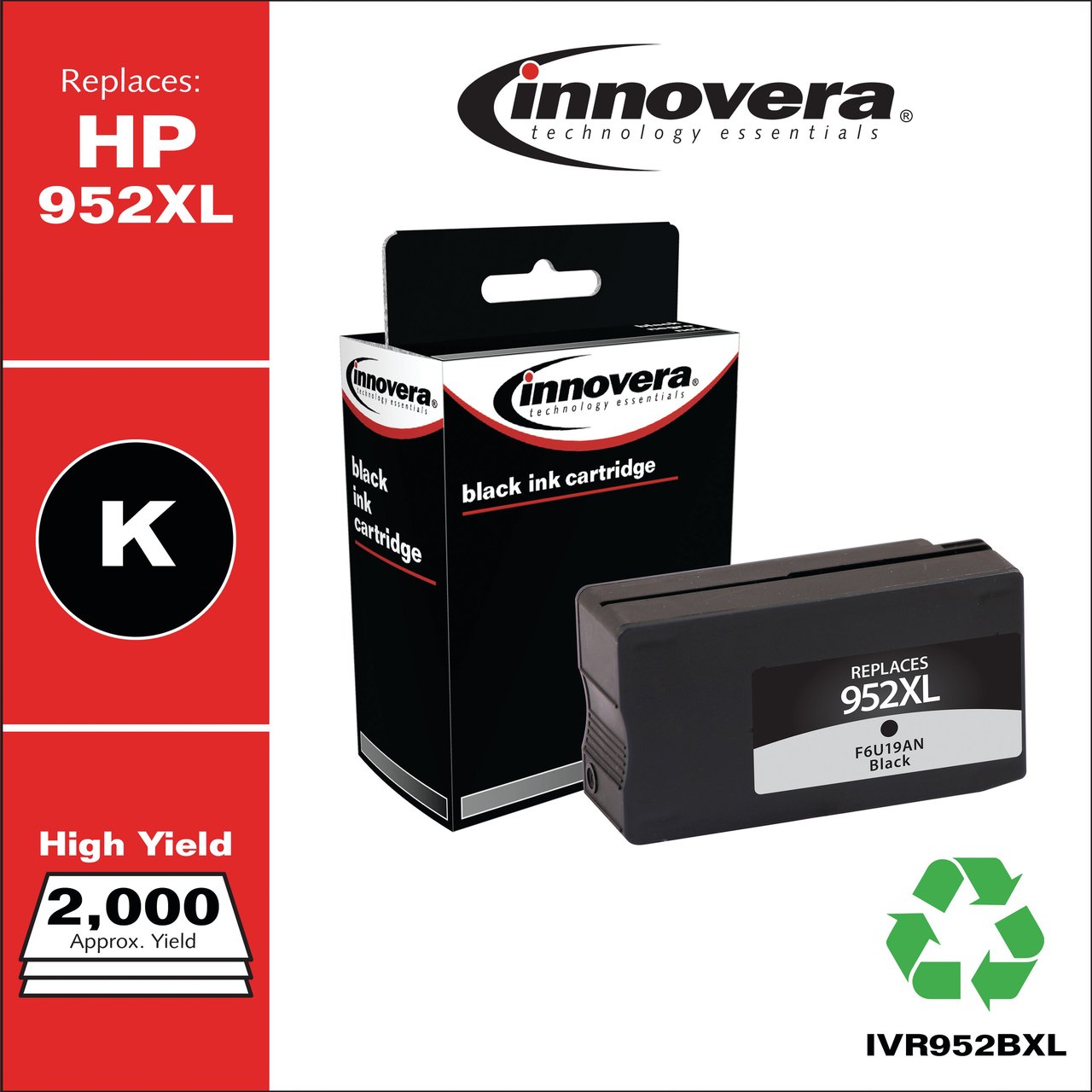 Innovera Remanufactured Black High-Yield Ink Cartridge for HP 952XL (IVR952BXL) - Image 1