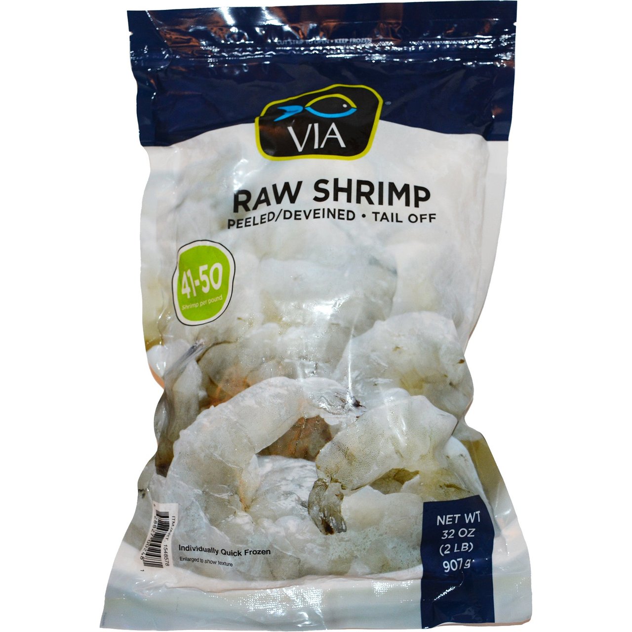 VIA Farm-Raised Raw Shrimp, Tail-Off, Peeled, Deveined, 41-50 ct, 2 lbs - Image 1