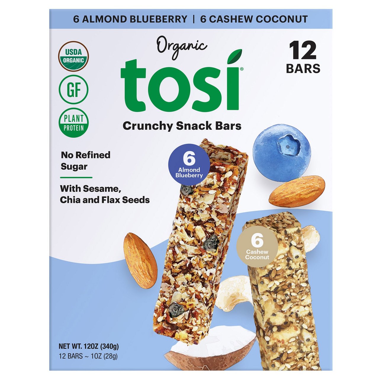 Organic Tosi Crunchy Snack Bar Variety Pack, 12 Count, 1 oz Each - Image 1