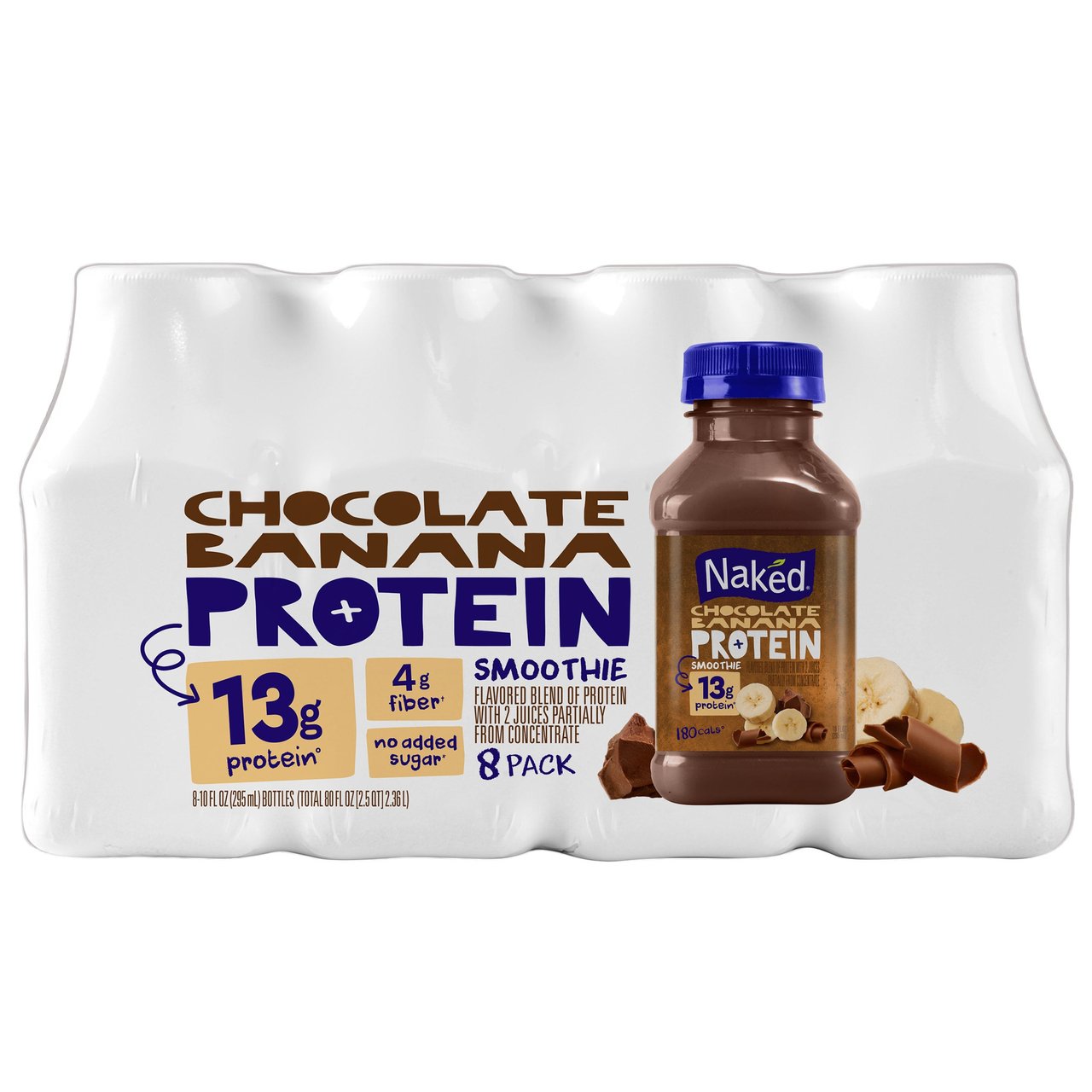 Naked Protein Chocolate Banana Smoothie, 8-Pack, 10 OZ Bottles - Image 1