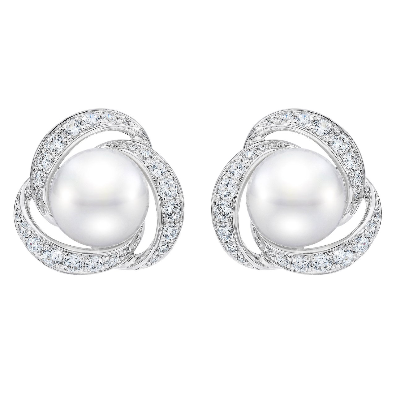 14kt White Gold 7.5-8mm Freshwater Cultured Pearl & 0.50 ctw Diamond Earrings - Image 1