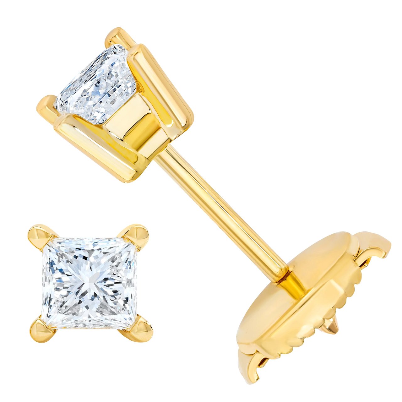 14kt Yellow Gold VS2 I 0.50 CTW Princess Cut Diamond Stud Earrings - Image 1
