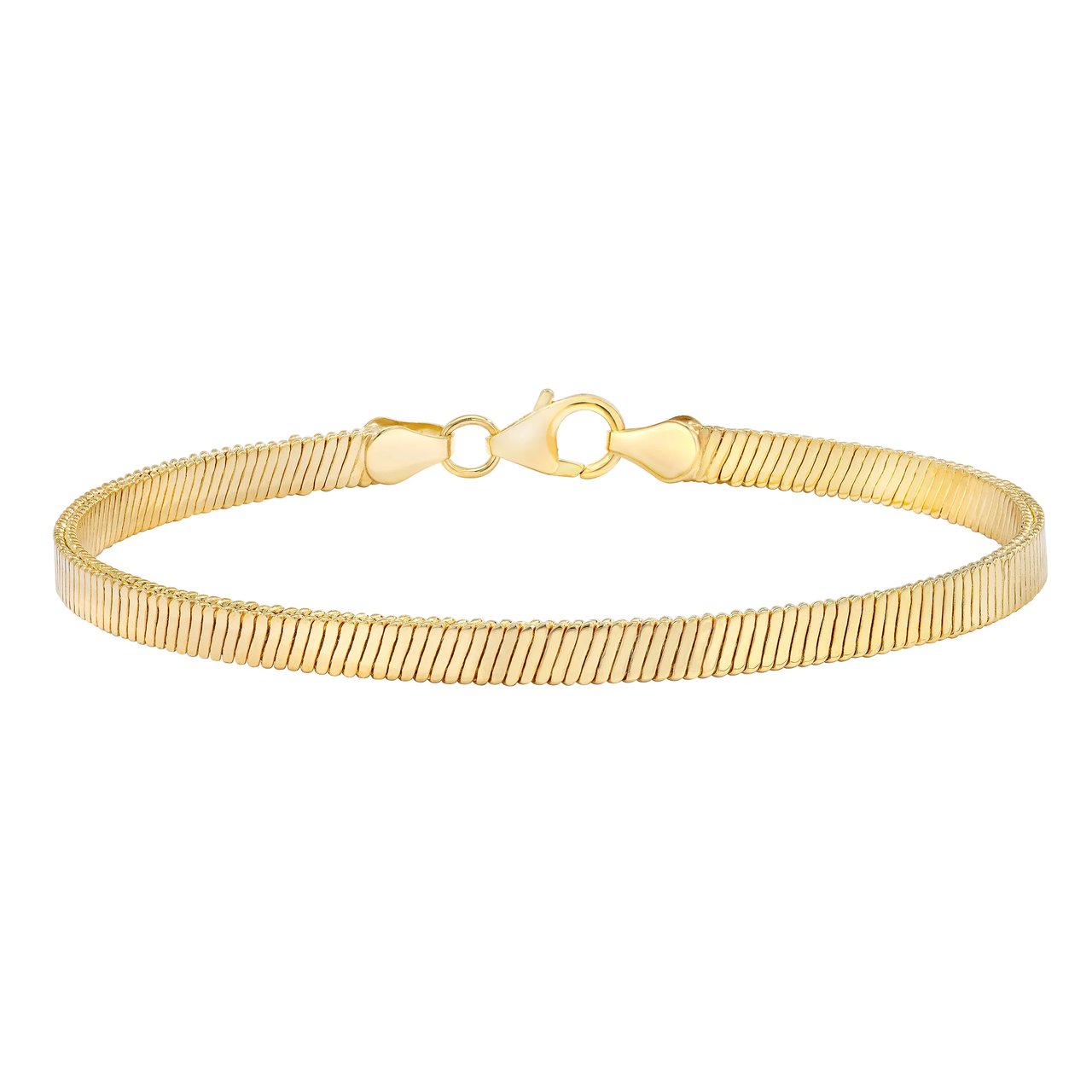 18KT Yellow Gold 7.5" Flat Snake Bracelet Made in Italy - Image 1