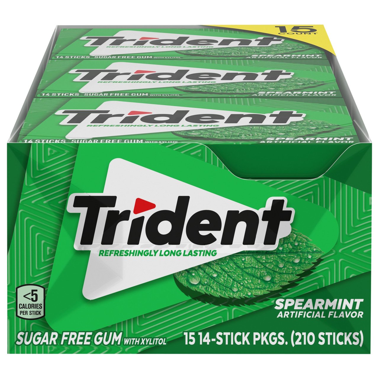 Trident Spearmint Sugar Free Gum, 14-Count, 15-Pack - Image 1