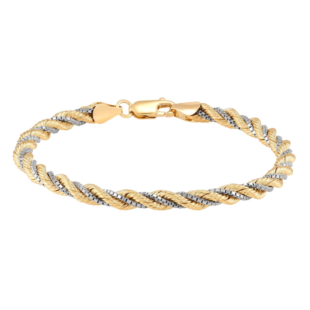 14KT TWO TONE GOLD ROPE AND BOX CHAIN WOVEN BRACELET 7.5" - Image 1