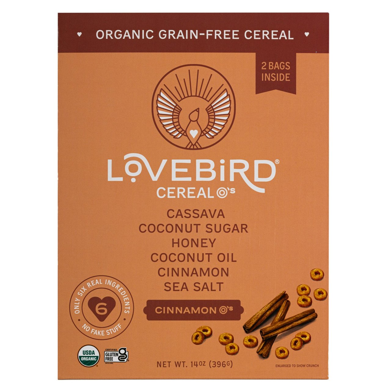 Lovebird Organic Cinnamon O's Cereal, 2 x 7 oz - Image 1