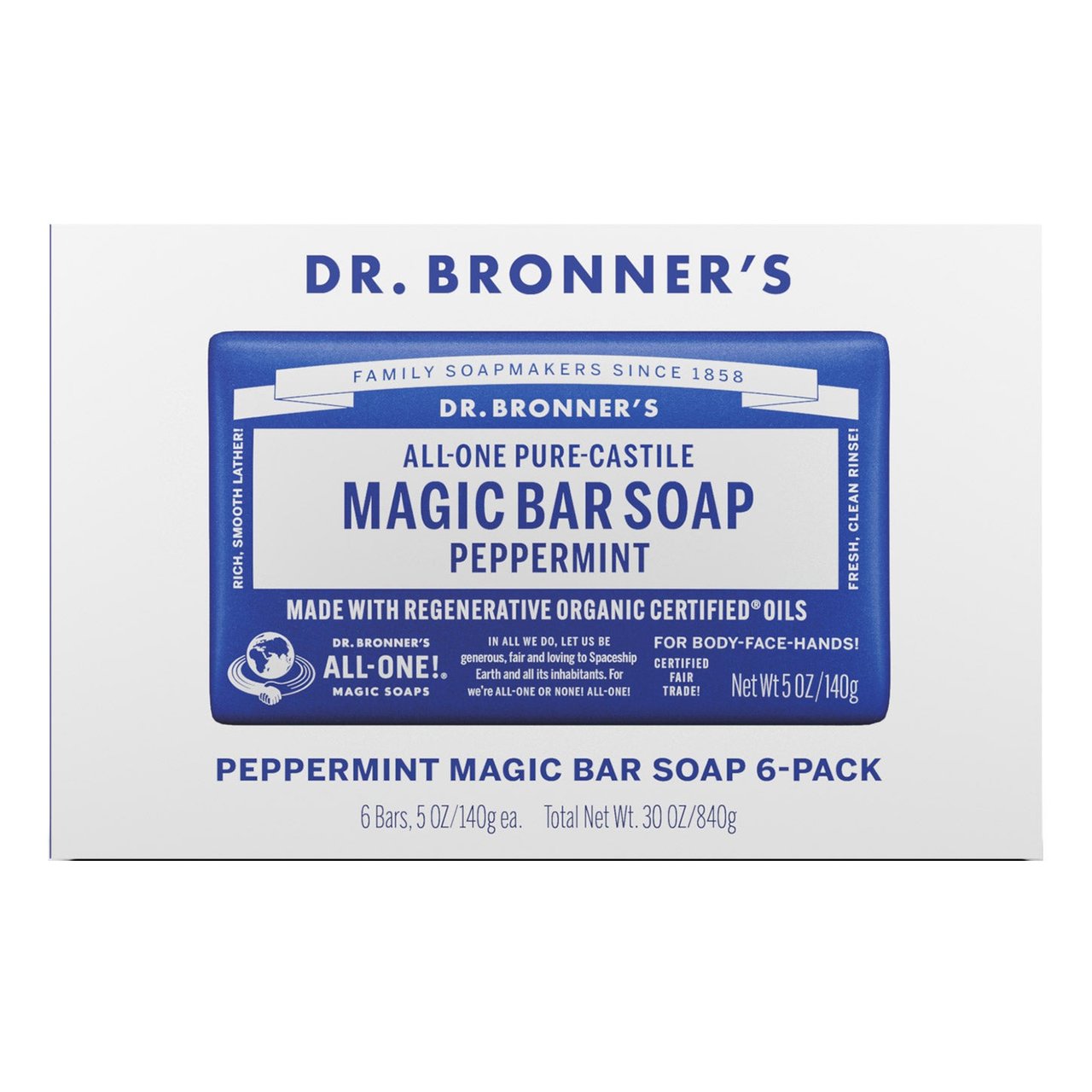 Dr. Bronner's Peppermint Bar Soap 6/5oz Bars - Image 1
