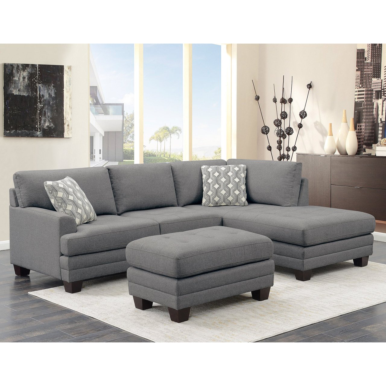 True Innovations Fabric Sectional with Ottoman - Image 1