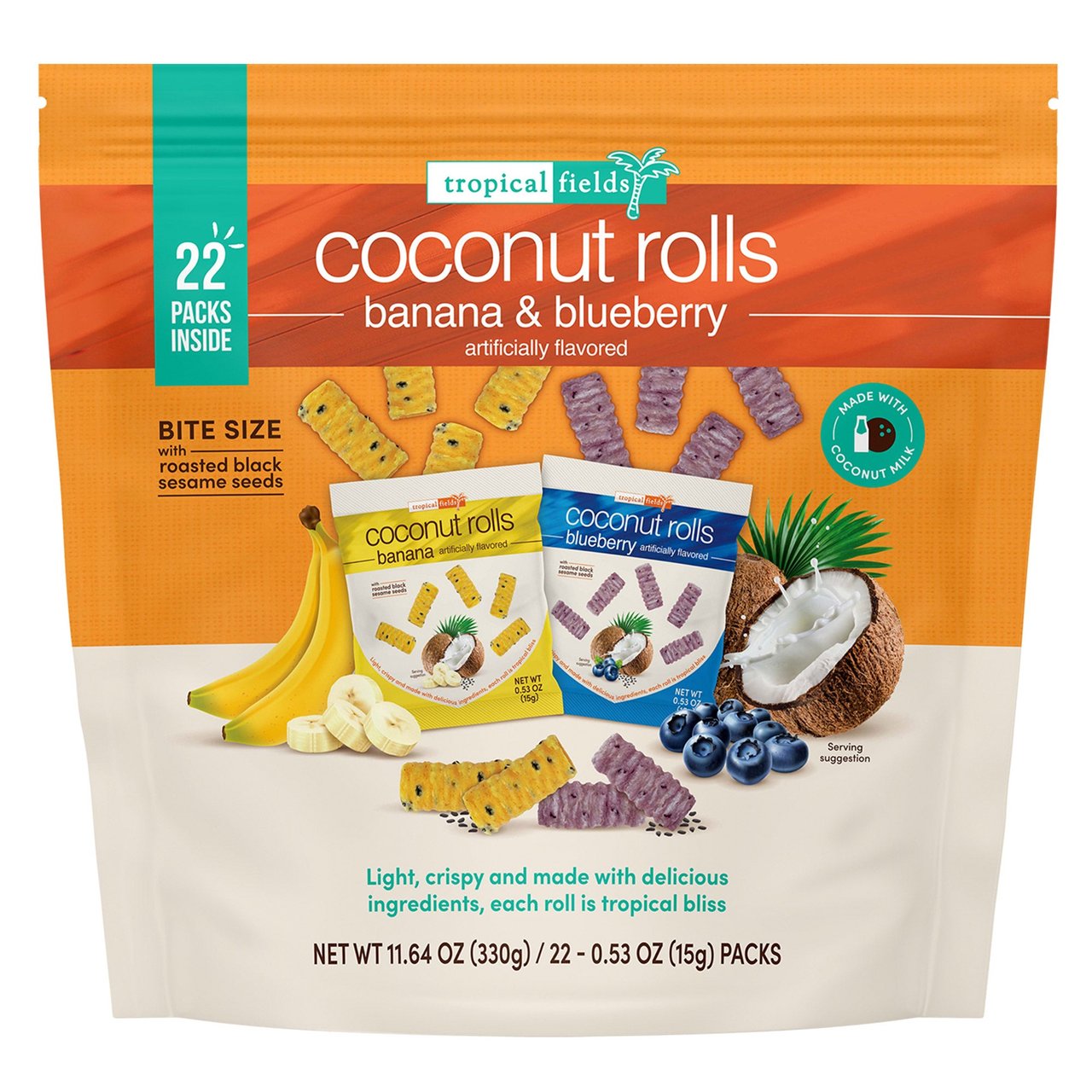 Tropical Fields Organic Crispy Coconut Rolls, Variety Pack, 22 Count - Image 1