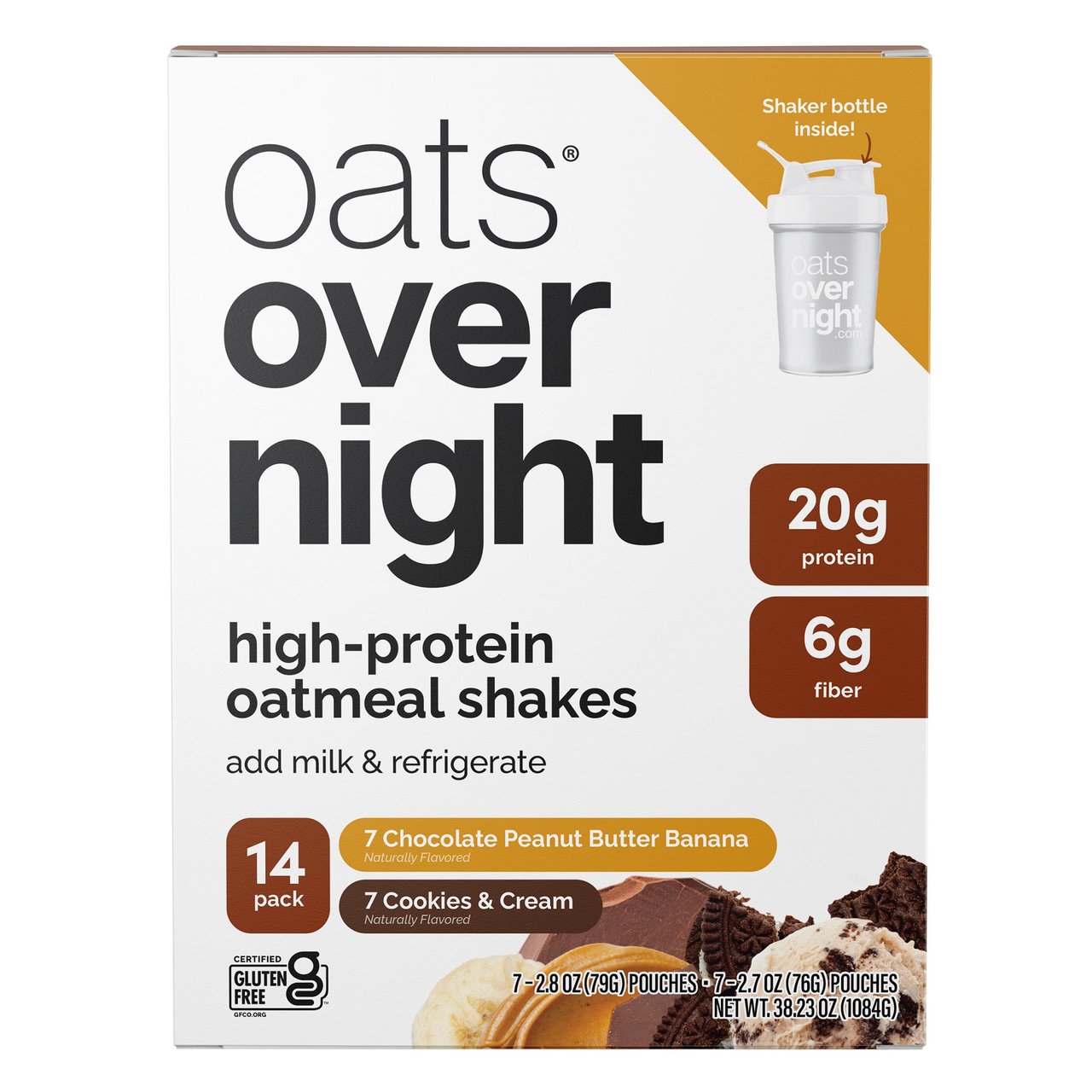 Oats Overnight High Protein Oatmeal 14 Pack, Shaker Bottle - Image 1