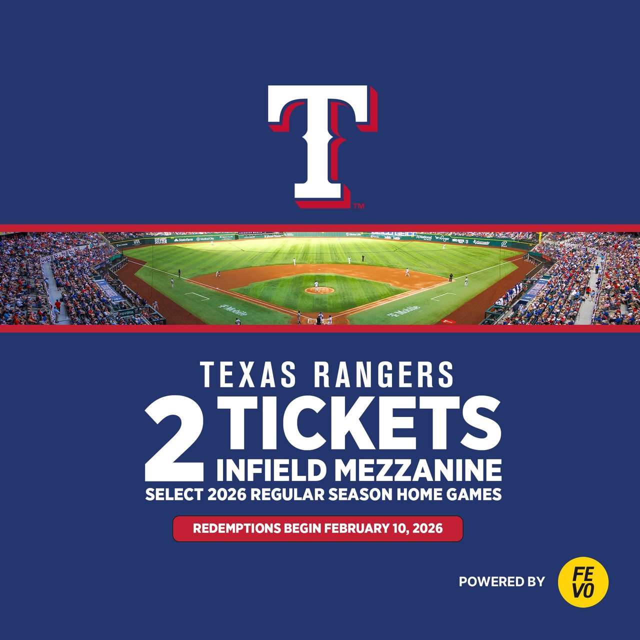 Texas Rangers 2 Infield Mezzanine Tickets, eVoucher (Non-Refundable)