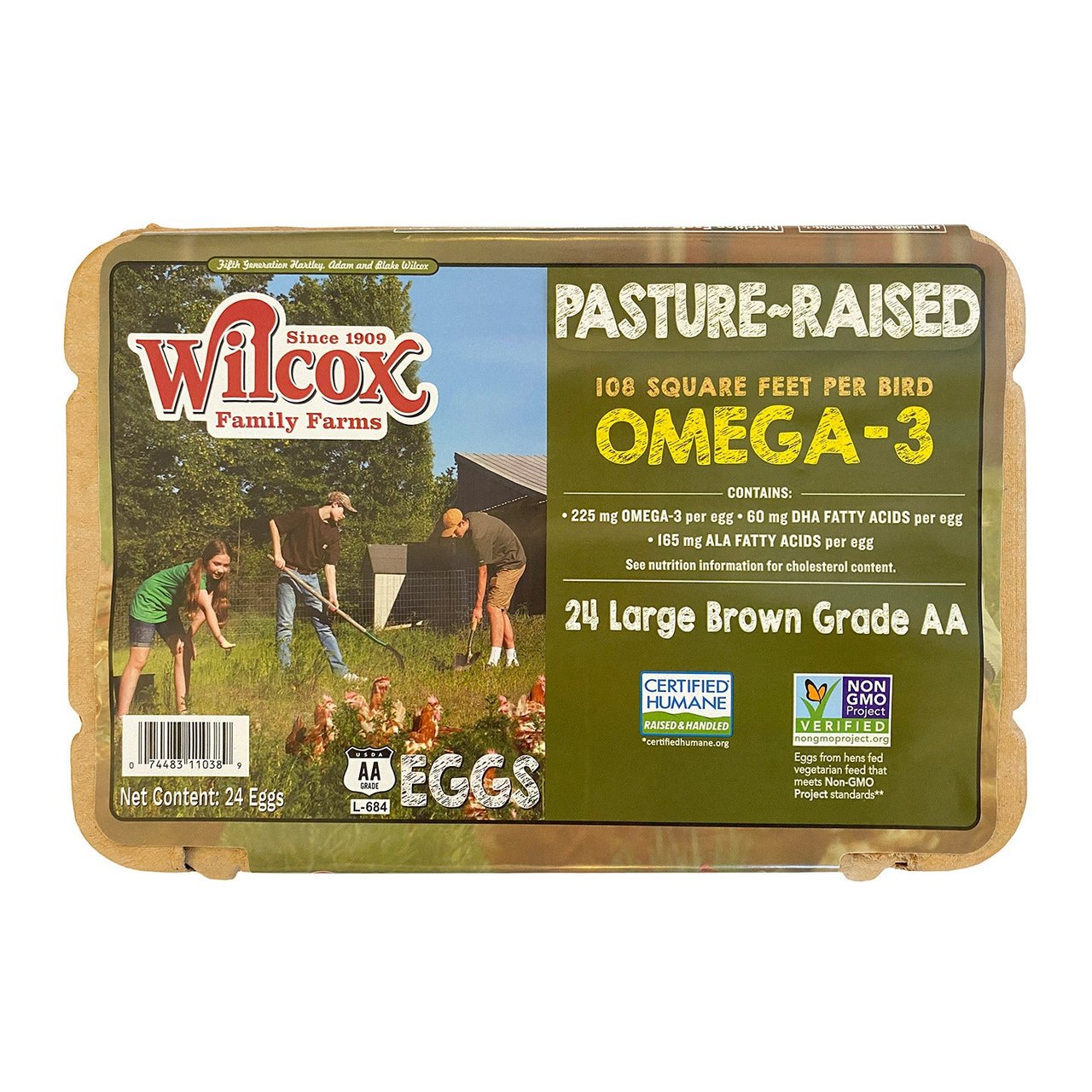 Wilcox Family Farms Omega-3 Brown Large USDA AA Pasture Raised Eggs, 2 Dozen - Image 1