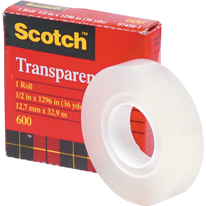 3M Scotch Transparent Tape Refill, 1/2" x 1296", 1" Core, Clear
