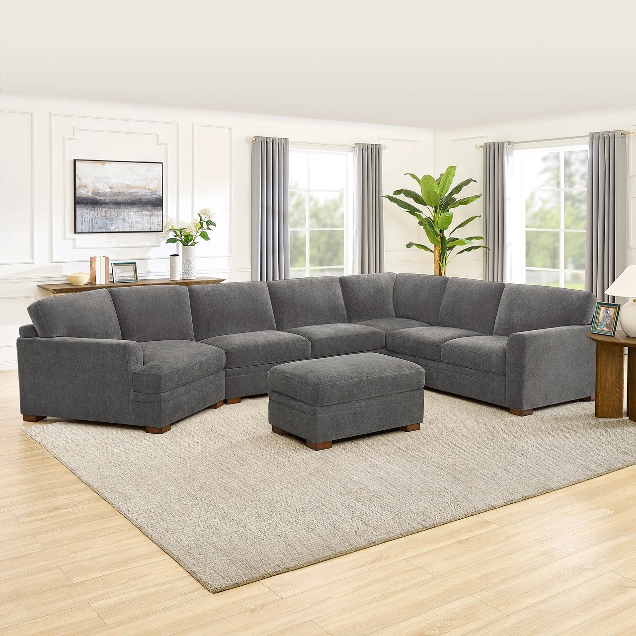 Thomasville Merran Fabric Sectional with Storage Seats and Storage Ottoman - Image 1