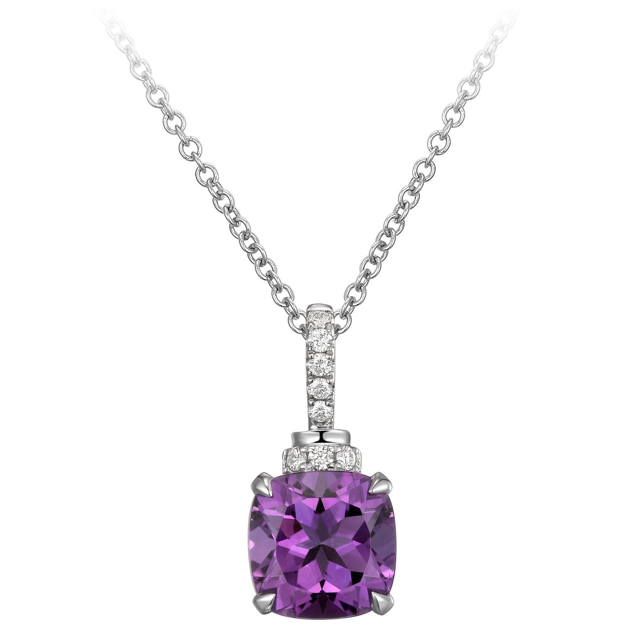 14kt White Gold .10ctw VS2, I Diamond and Amethyst Pendant 18" - Image 1