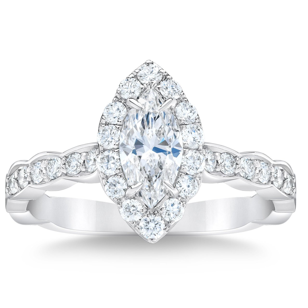 14kt White Gold VS2 I 1.22ctw Marquise & Round Diamond Ring - Image 1