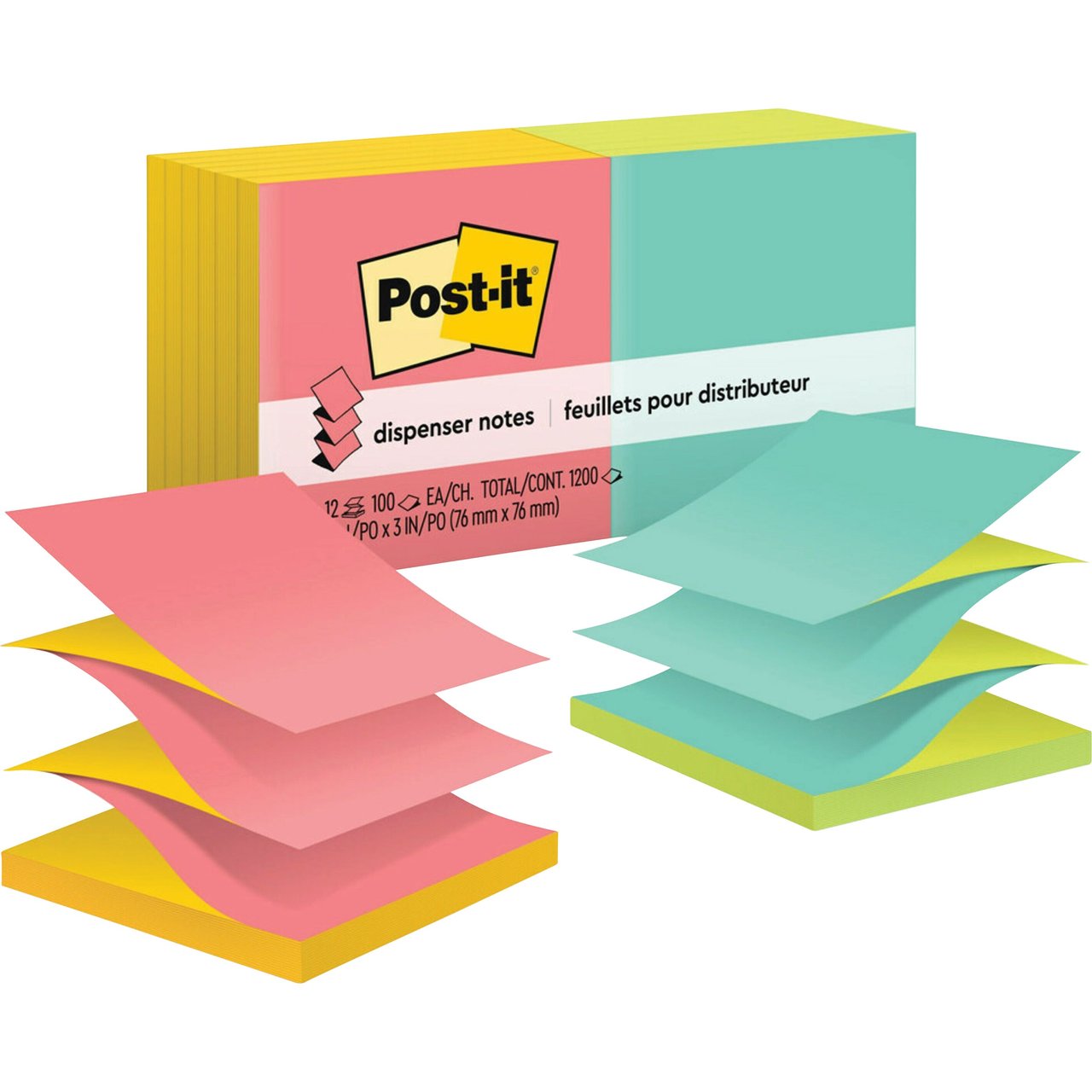 Post-it Pop-Up Note Refills, 3" x 3", Neon Colors, 12-Pack - Image 1