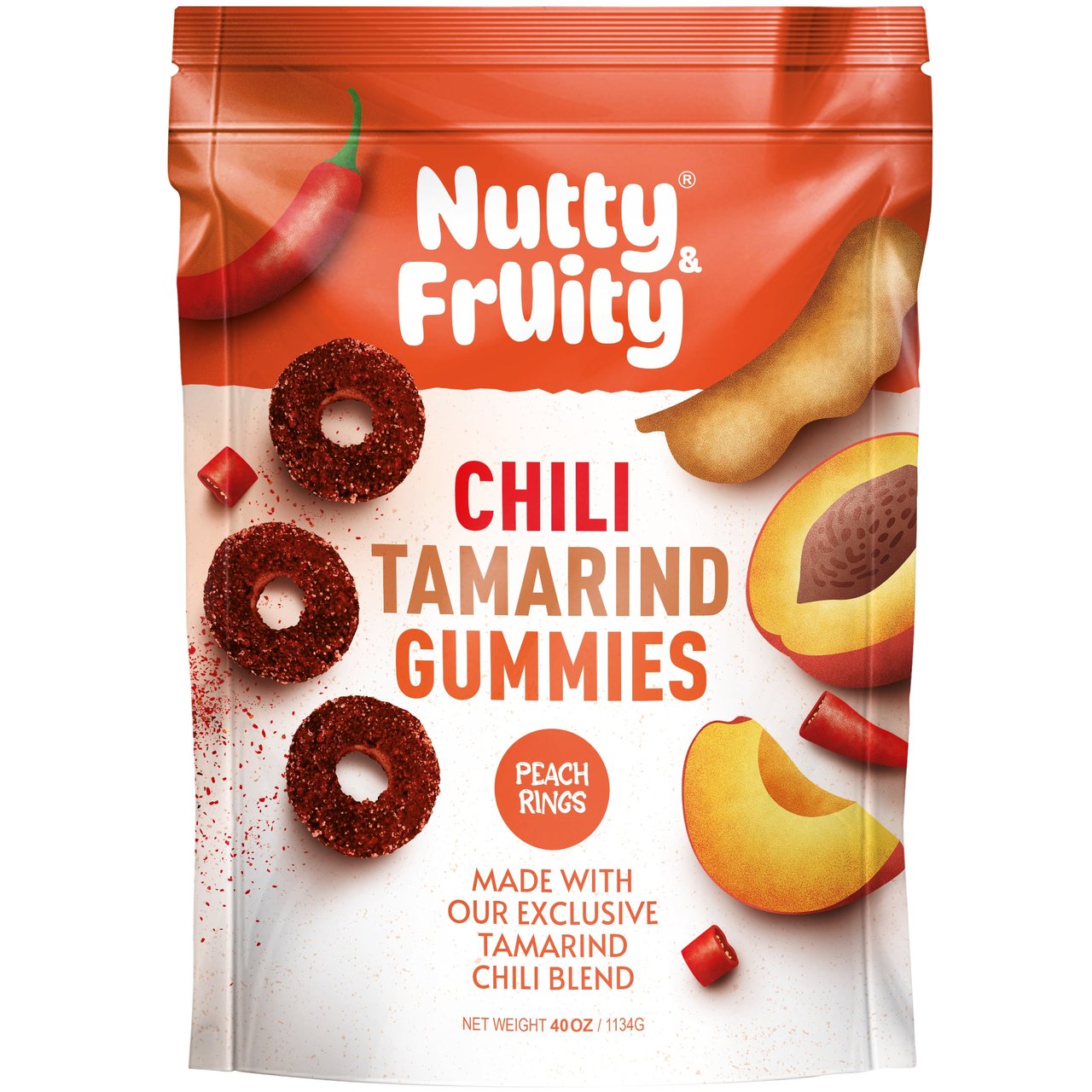 Nutty & Fruity Tamarind & Chili Gummy Peach Rings, 40 oz - Image 1